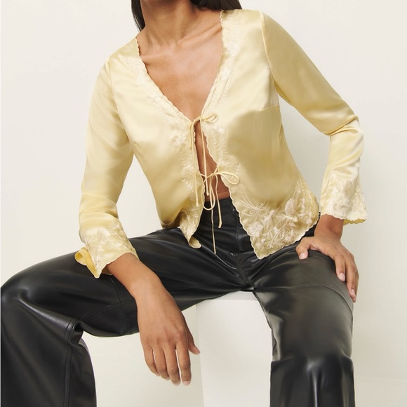Reformation Gold Tie-Front Blouse - Picture 1 of 8